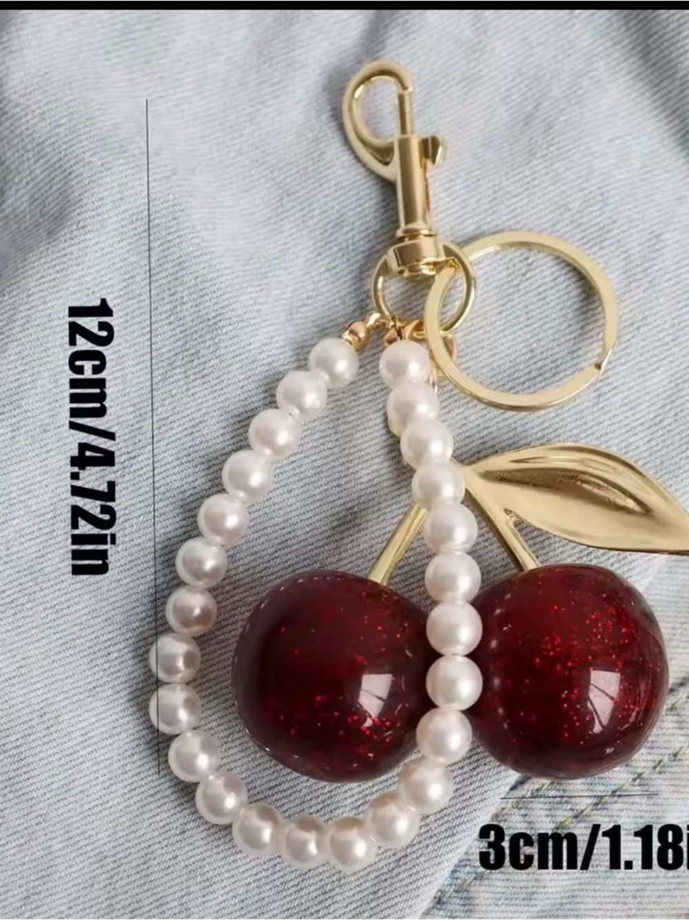 🍒 Y2K Cherry Pearl Bag Charm Keychain – Gold Tone. Ships free!